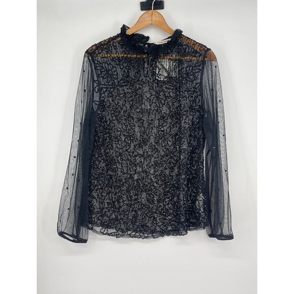 NWT Soft Surroundings Sequin Black Sheer High Neck Beaded Blouse Size XL Formal - Picture 1 of 6